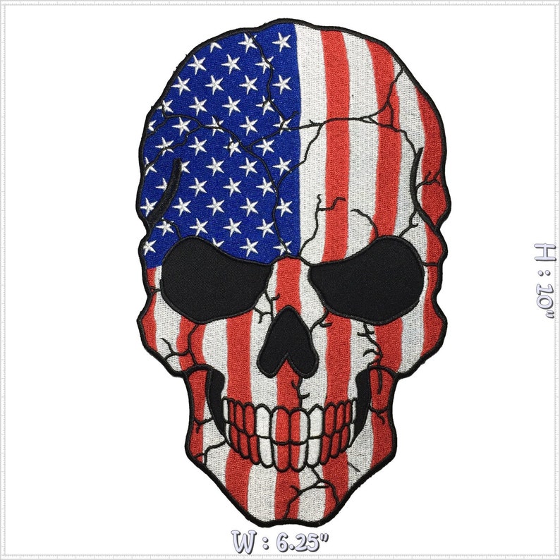 Large size skull usa flag art iron on embroidered back patch  etsy
