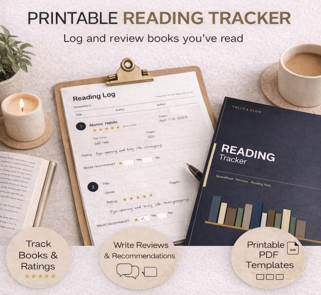 Reading Tracker Printable Book Log Journal PDF 52 Books Star Rating ...