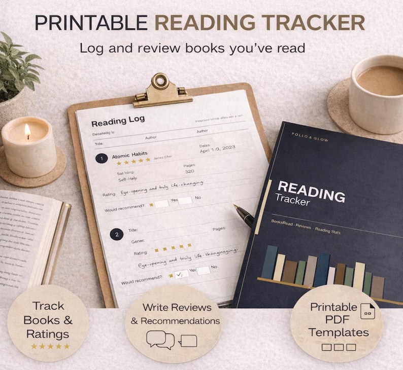 Book Log Reader Reading Tracker Printable Book Log Journal PDF 52 Books Star Rating ...