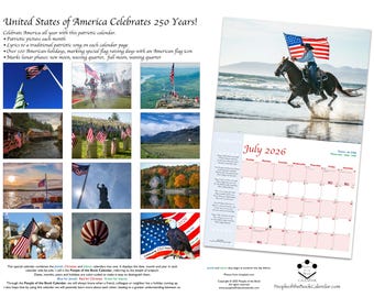 2026 Wandkalender America 250 - joods, christelijk en islamitisch - religieuze en Amerikaanse feestdagen - letter