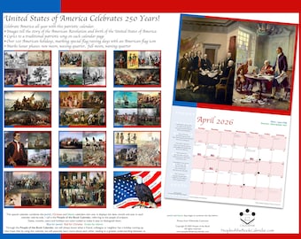 Wandkalender Amerikaanse Revolutie 2026 - joods, christelijk en islamitisch - religieuze en Amerikaanse feestdagen - letter