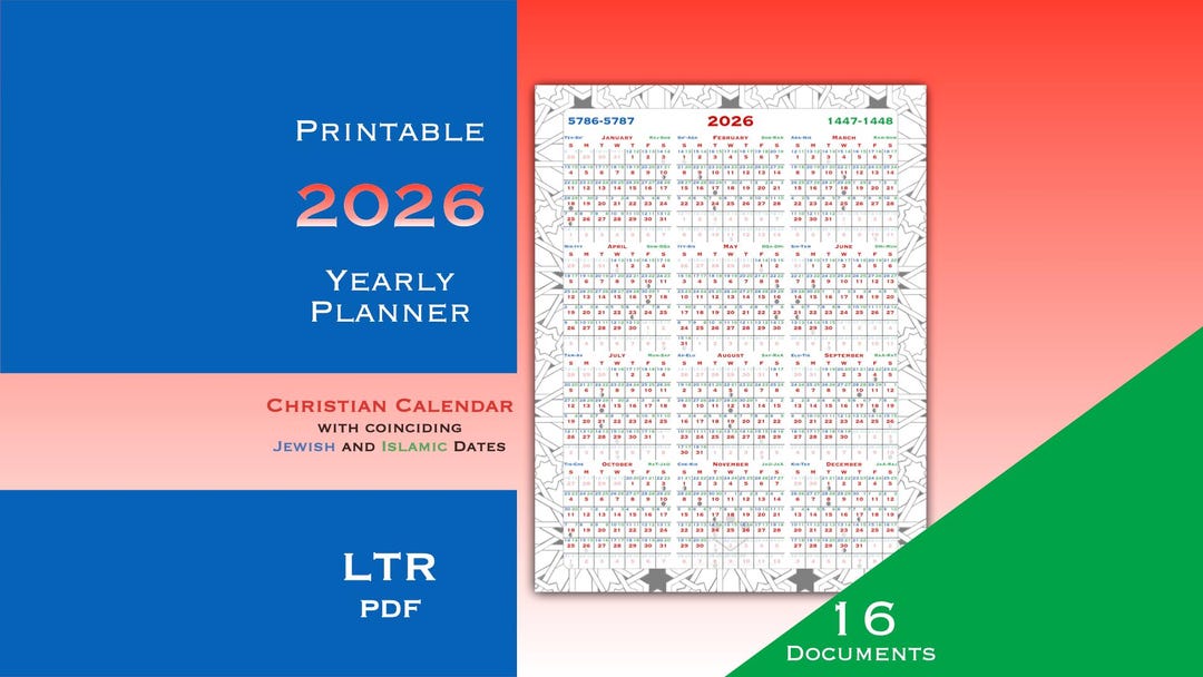2026 AD Christian Yearly Planner - Jewish, Christian, Islamic Calendars ...