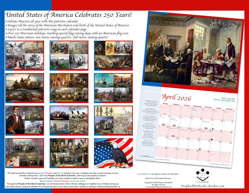 Wandkalender Amerikaanse Revolutie 2026 (start zondag) afbeelding 2