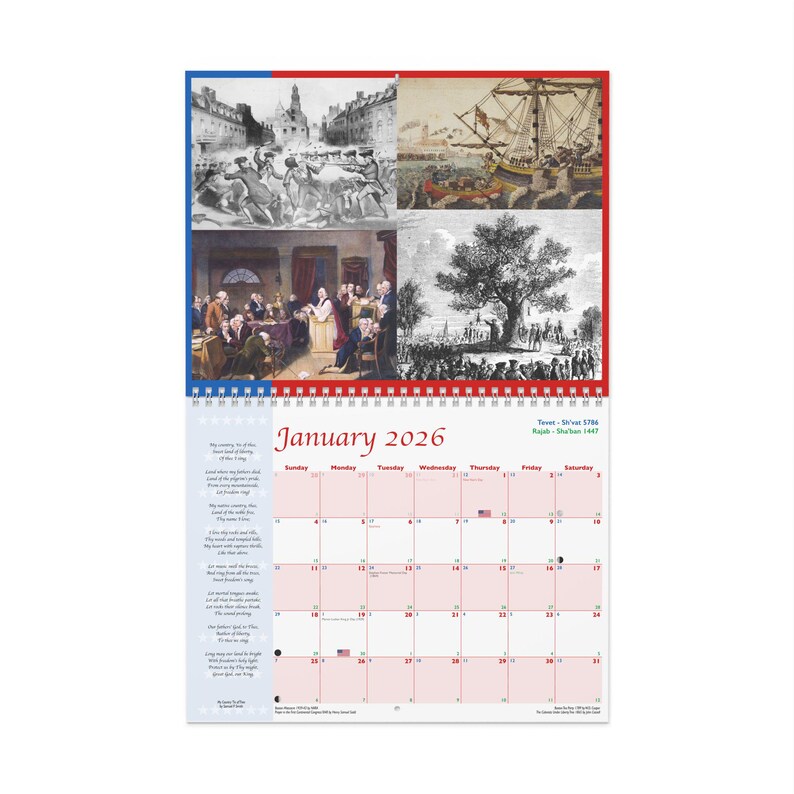 Wandkalender Amerikaanse Revolutie 2026 (start zondag) afbeelding 3