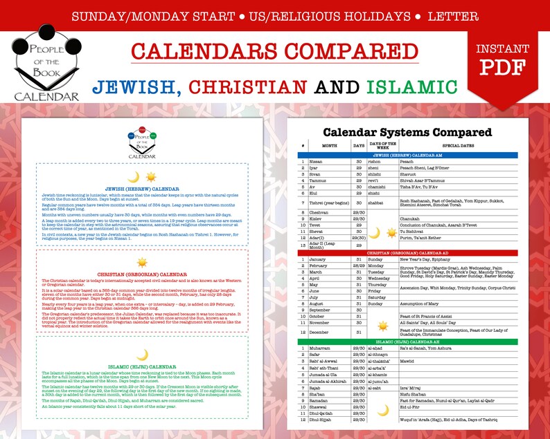 2022 AND 2023 Printable Large Monthly Calendar Jewish - Etsy
