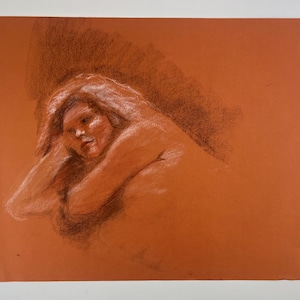 Vintage Artist Original Pastel Portrait Sketch Abstract Figural Drawing 24x18” | Color Pastel Drawing on Paper | Wall Art Original Art