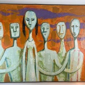 Vintage Claude Benard Original Painting Impressionist Surrealist Wall Art One of a Kind MCM Mid Century Modern Artwork Unique Colorful Art