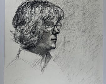 Vintage Artist Original Black & White Charcoal Sketch Abstract Figural Drawing | Unique Wall Art Decor Gift OOAK Drawing on Paper | Artwork