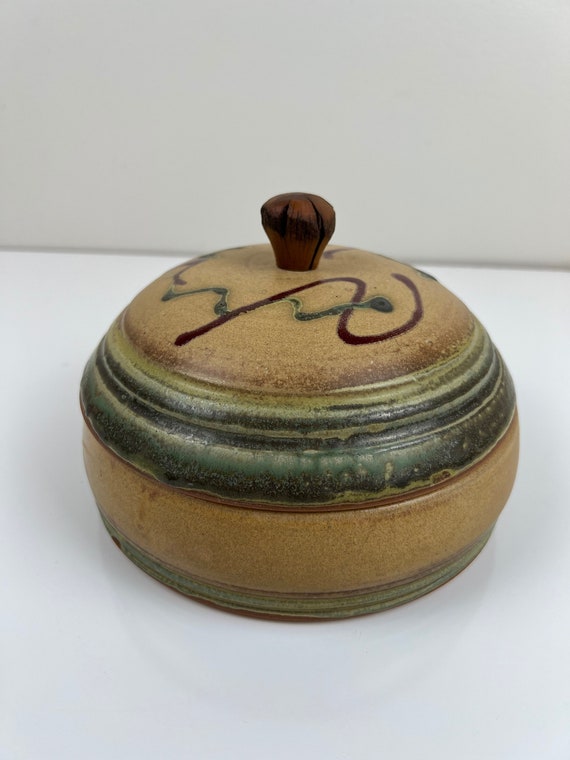 Vintage Handmade Ceramic Pottery Lidded Dish Kitchen Home