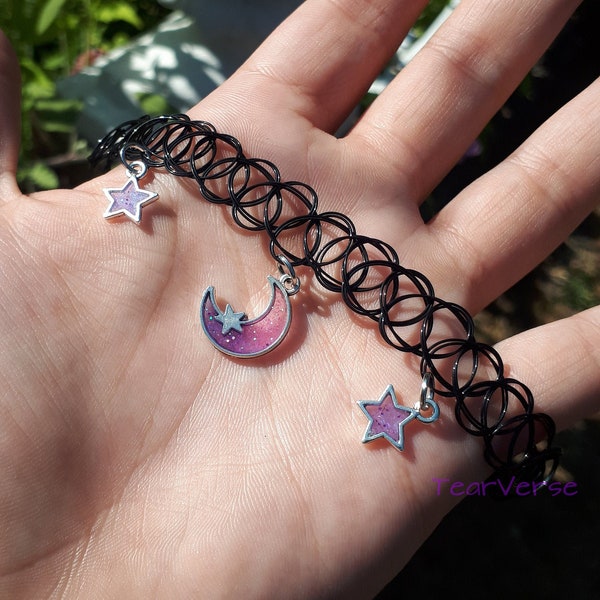 Purple Star & Moon Tattoo Choker, Witchy choker