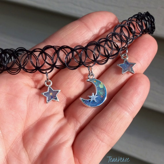 Blue Star & Moon Tattoo Choker Witchy Choker - Etsy