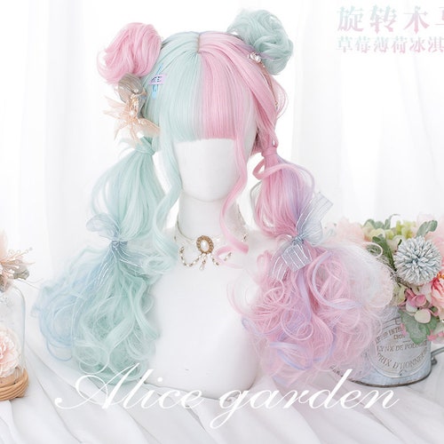22 Inch Sky Blue Pink Wig Half Day Blue Half Light Pink Color Etsy Singapore