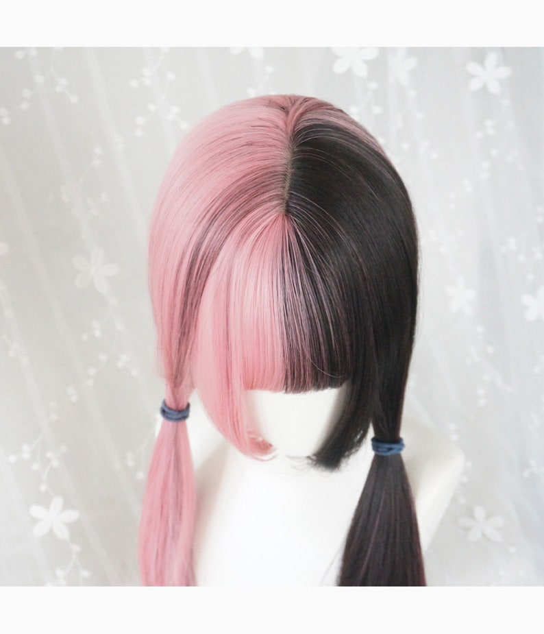 Brownish Black Pink Wig Half Brown Black Half Pink Wig Wig Etsy