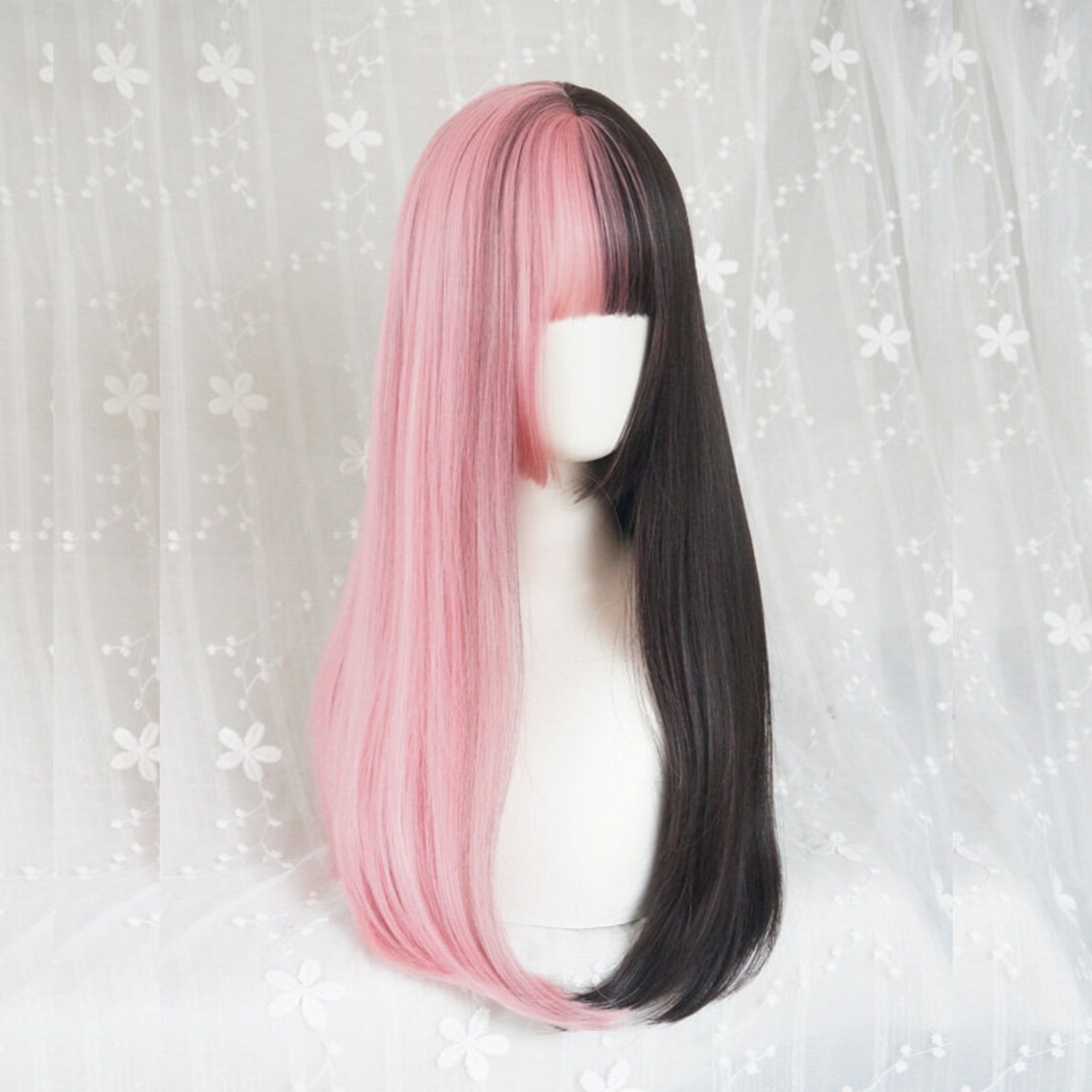 Brownish Black Pink Wig Half Brown Black Half Pink Wig Wig Etsy