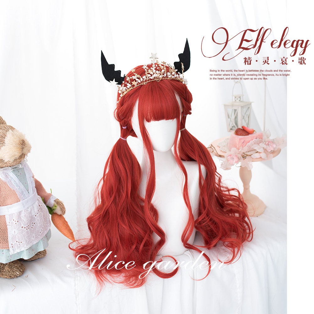 23 inches Elf Elegy,Red wig,Girl wig,Cosplay wig,Anime wig,Wig with bangs  Lolita wig  Fashion wig  Hair  Long volume hair,Halloween Wig