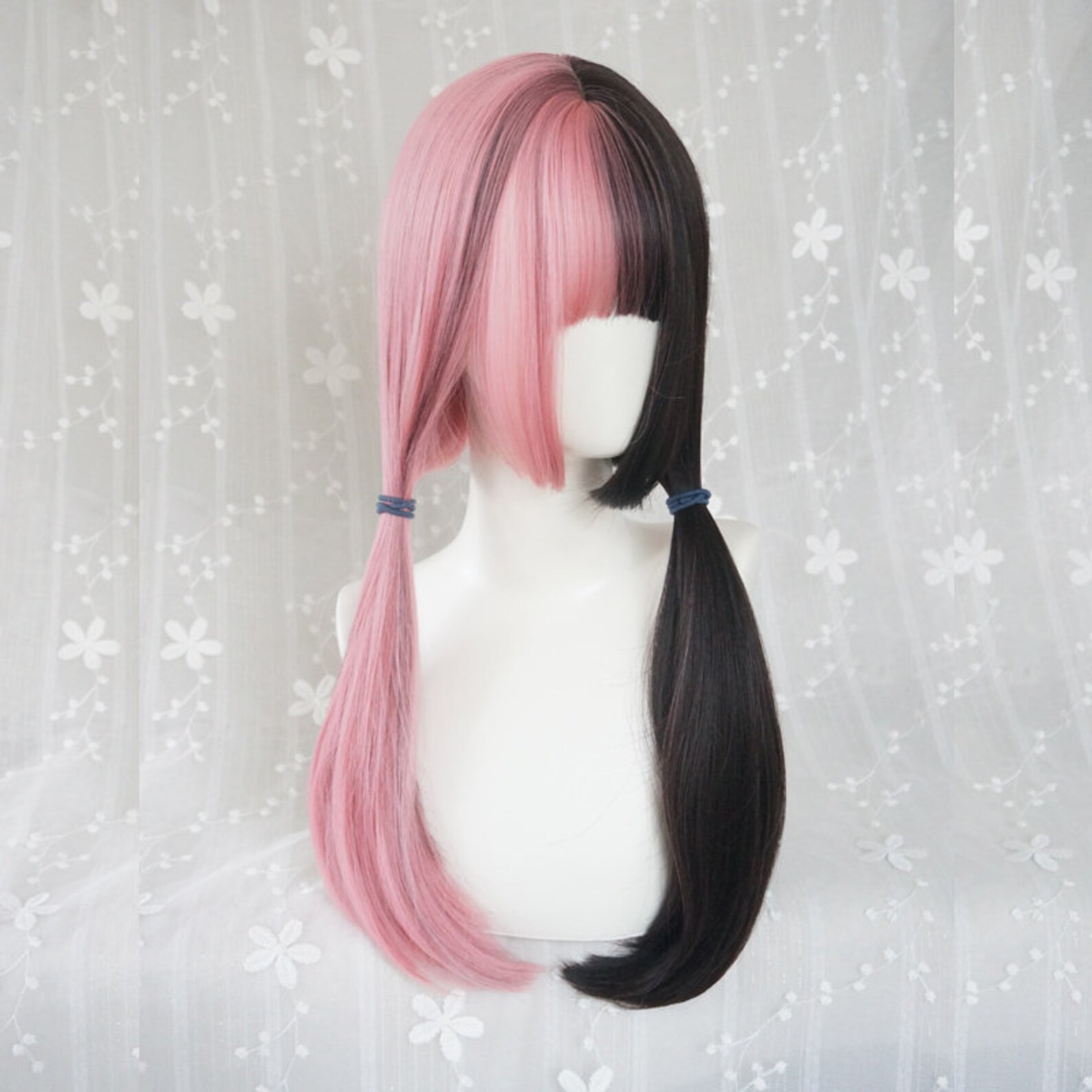 Brownish Black Pink Wig Half Brown Black Half Pink Wig Wig Etsy
