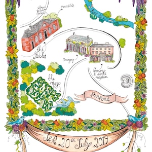 Carte personnalisée, Carte illustrée de lieu de mariage, invitation conçue sur mesure