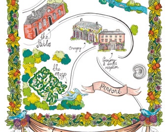 Custom Map, Illustrated Wedding Venue Map, Bespoke Designed Invite