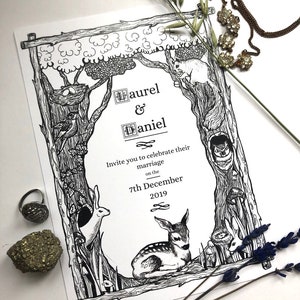 Maßgeschneiderte Hochzeitseinladung, maßgeschneiderte Hand illustriert und personalisierte Hochzeitseinladungen