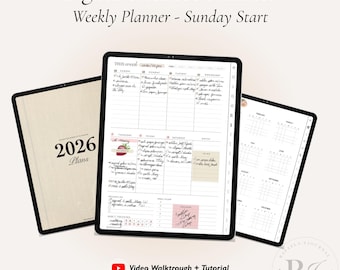 Undatierter digitaler Planer für iPad | Verlinktes PDF | GoodNotes, Notability | Minimalistisch | Monatlich, wöchentlich, Ziele & mehr