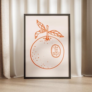 Pomarańczowy wiersz Kocham cię Cieszę się, że istnieję Wydruk ścienny, inspirujący plakat z afirmacją Pomysły na prezenty Modna sztuka Preppy Mid Century Retro Y2k
