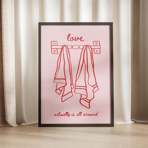Liebe wirklich ist rund zwei Handtücher Rot Rosa Preppy Print, Girly Trendy Poster, Badezimmer Retro Wand Kunst Zeichen, Paare Liebhaber, niedliches Dekor