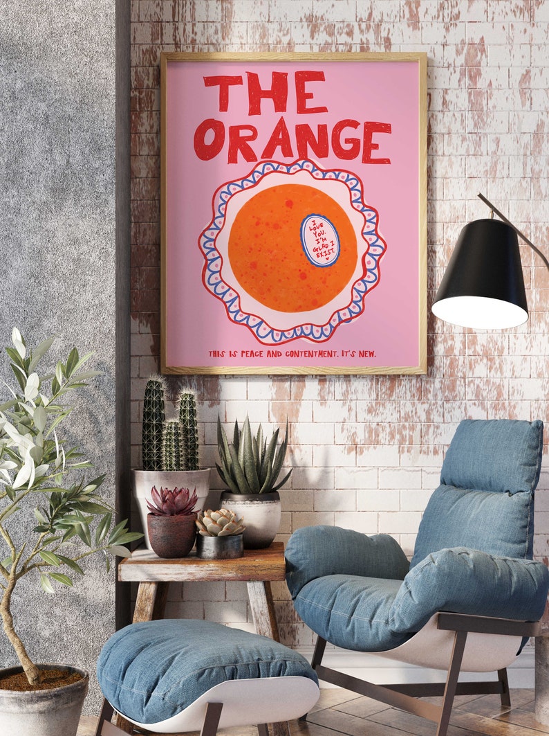 The Orange Poem I Love You I'm Glad I Exist Retro Wall Print, Pink Red Aesthetic Affirmation This Is Peace & Contentment New Poster Trendy image 3