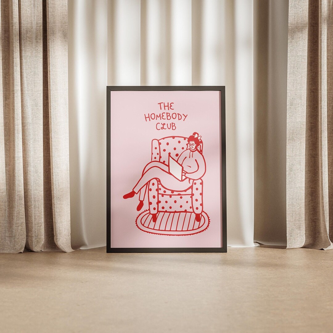 Homebody Introvert Red Pink Poster, Girl W Face Mask Watching Movies ...