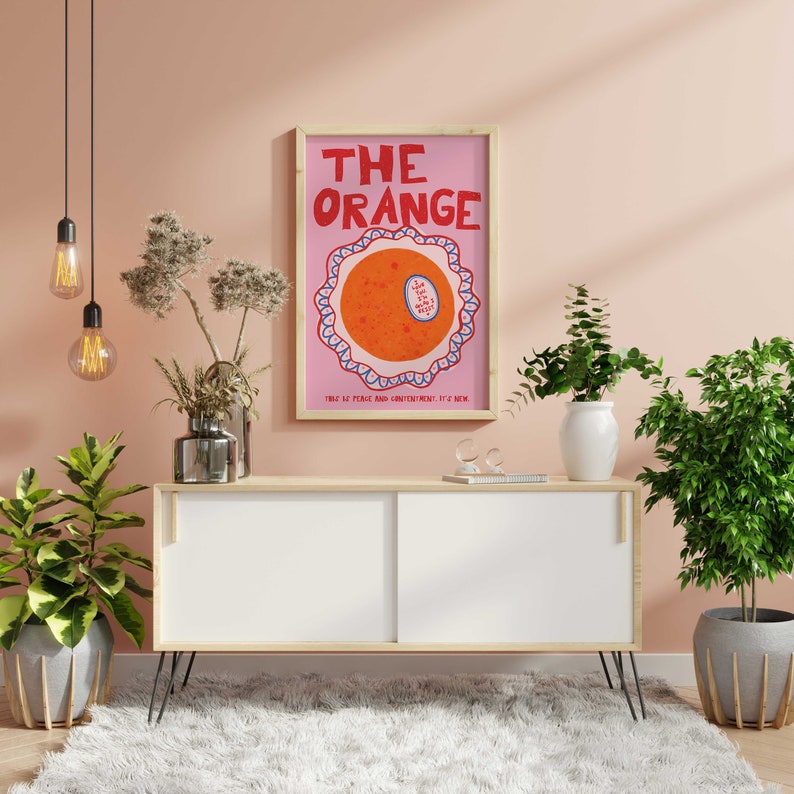 The Orange Poem I Love You I'm Glad I Exist Retro Wall Print, Pink Red Aesthetic Affirmation This Is Peace & Contentment New Poster Trendy image 6