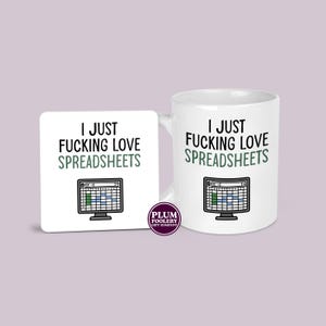 I Love Spreadsheets Mug & Coaster: Excel Nerd Gift, Office Desk Coffee Cup