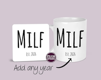 MILF Mug & Coaster est 2026 or Any year New Mum Gift, Maternity or Pregnancy