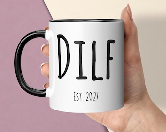 DILF 2027 Mug & Coaster, Gift for Husband or New Dad, Add Any Custom Year