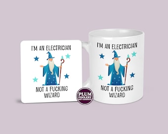 Electrician Gift Mug: Funny Wizard Design, Handmade Ceramic Cup