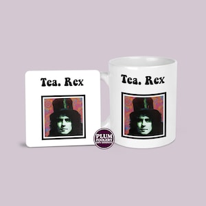 Taza y posavasos Tea Rex: regalo de Marc Bolan T. Rex, taza de café para fanáticos del glam rock