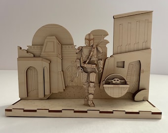 Mandalorian Star Wars inspired wood model