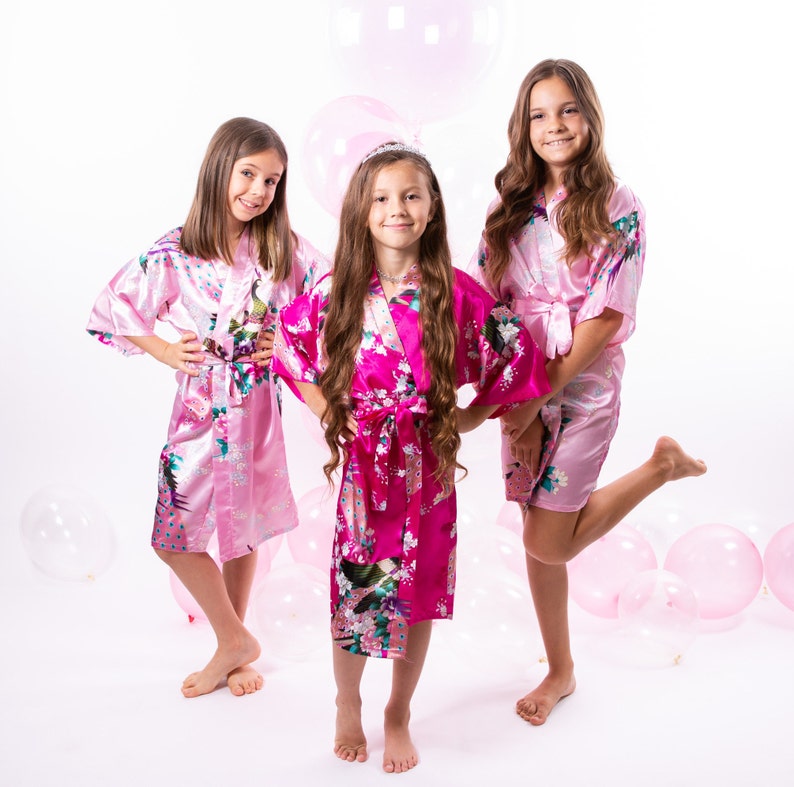 Set of 6 Kids Floral Peacock Satin Robes Birthday Robe Robes Etsy