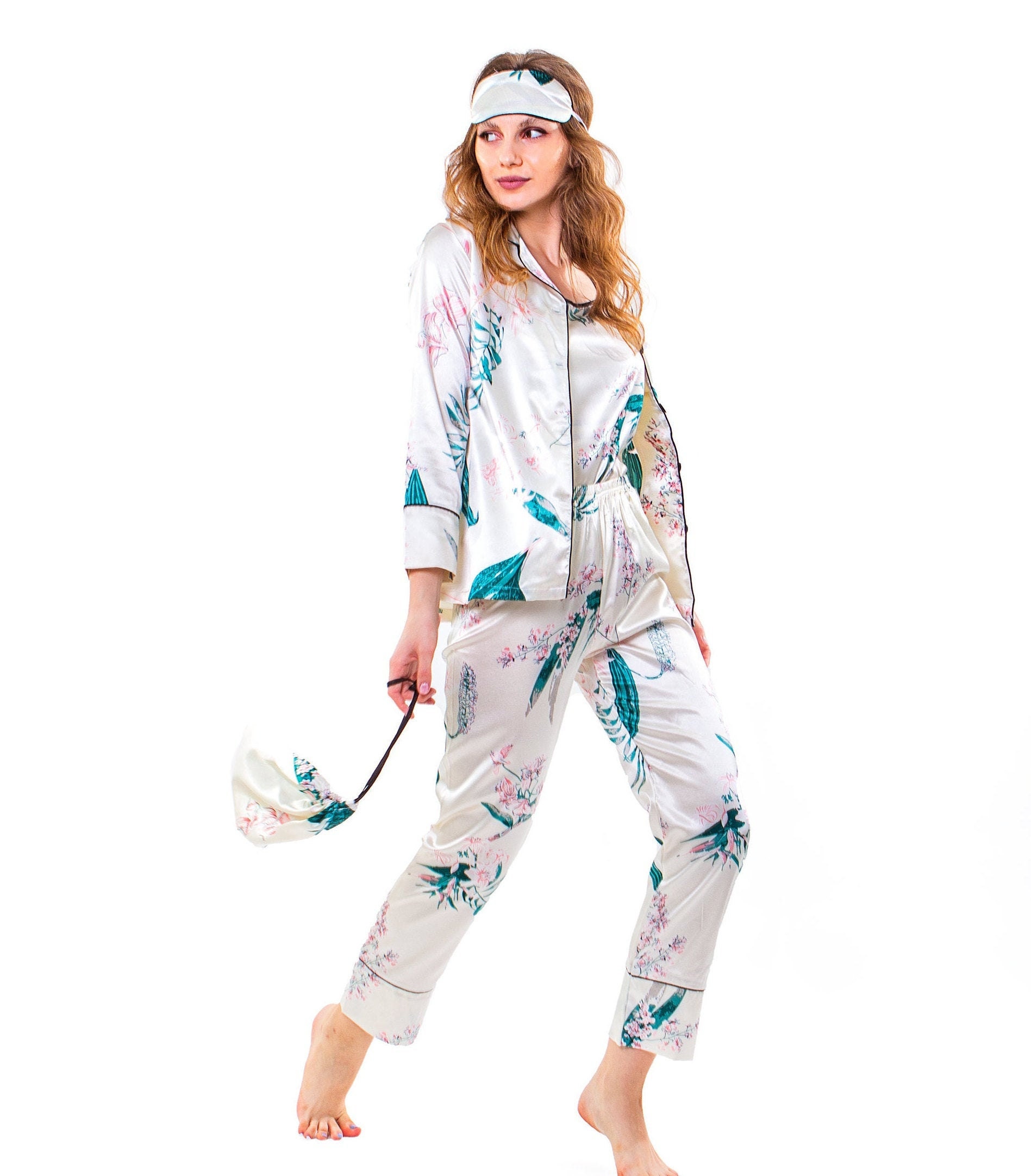 Slumber Party Pajamas Custom Satin Pajama Set 7 pcs Gift | Etsy