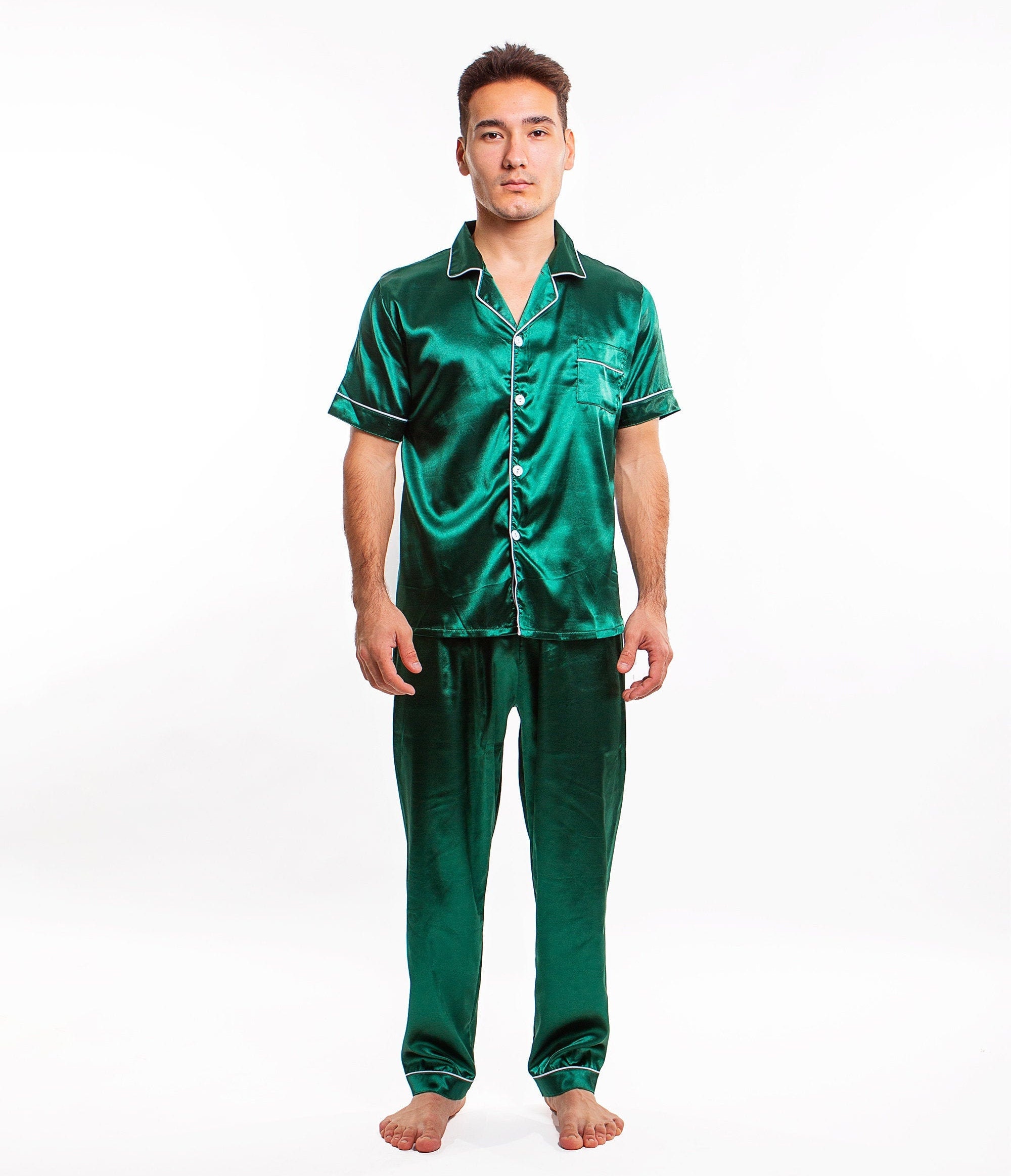 Men's Custom Pajamas Set Satin Pjs for Men Groom Pajama Etsy
