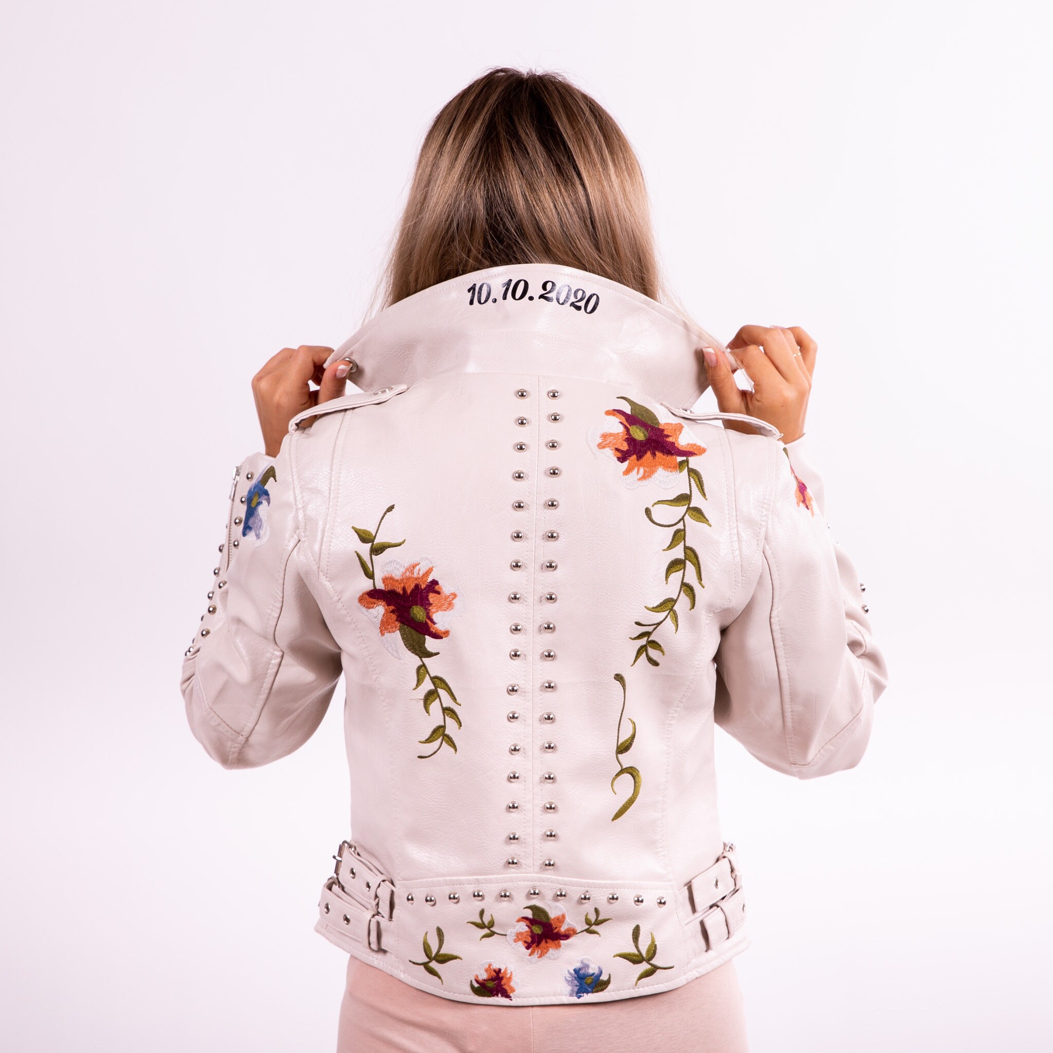 Custom Faux Leather Jacket with Flowers Custom jacket Mrs Etsy