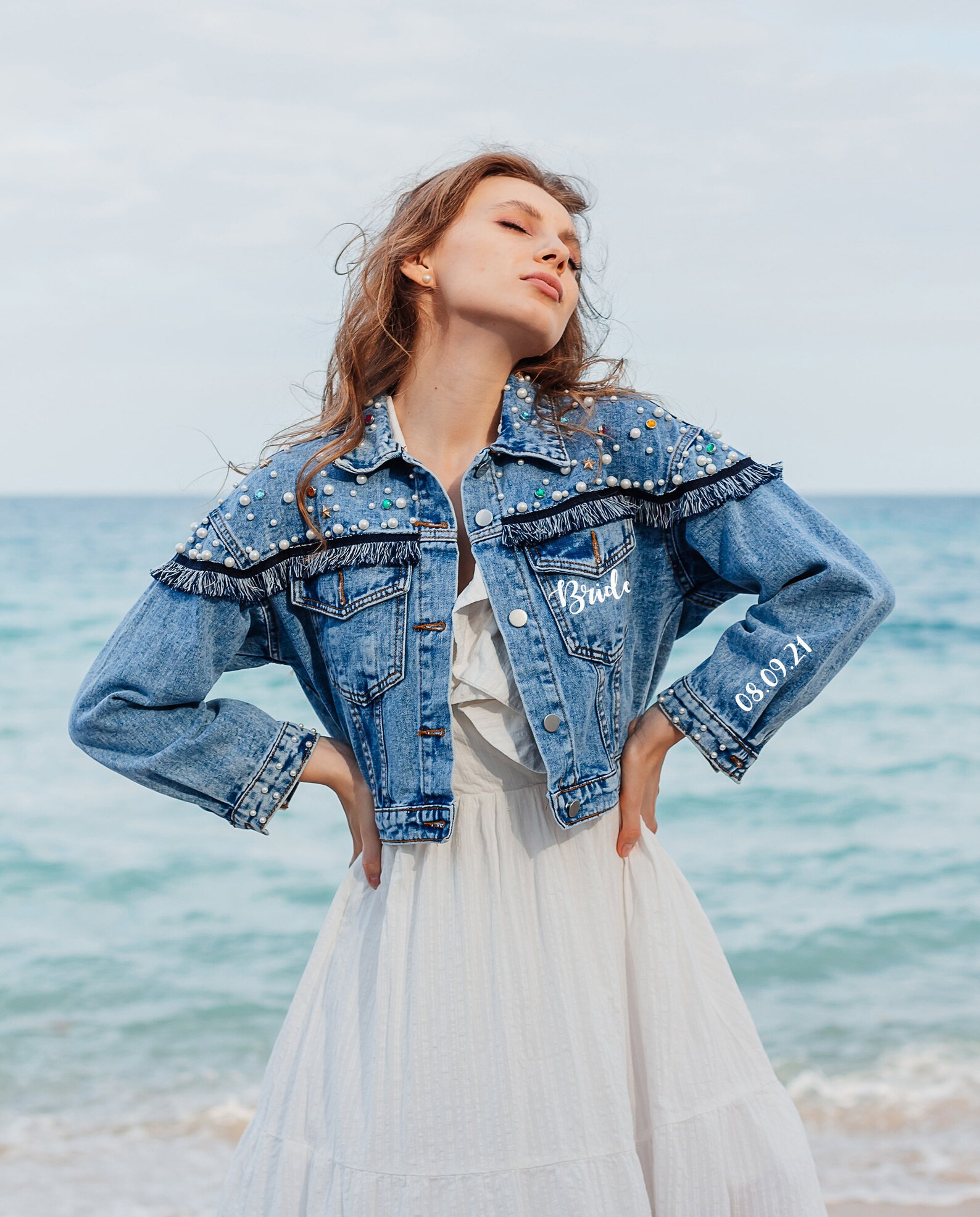 Custom Pearl Denim Jacket with Tassels Future Mrs Custom Etsy