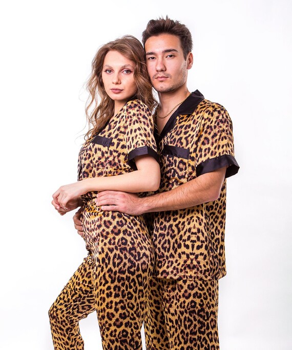 Leopard Print Satin Pajamas for Couple Matching Pajamas Etsy