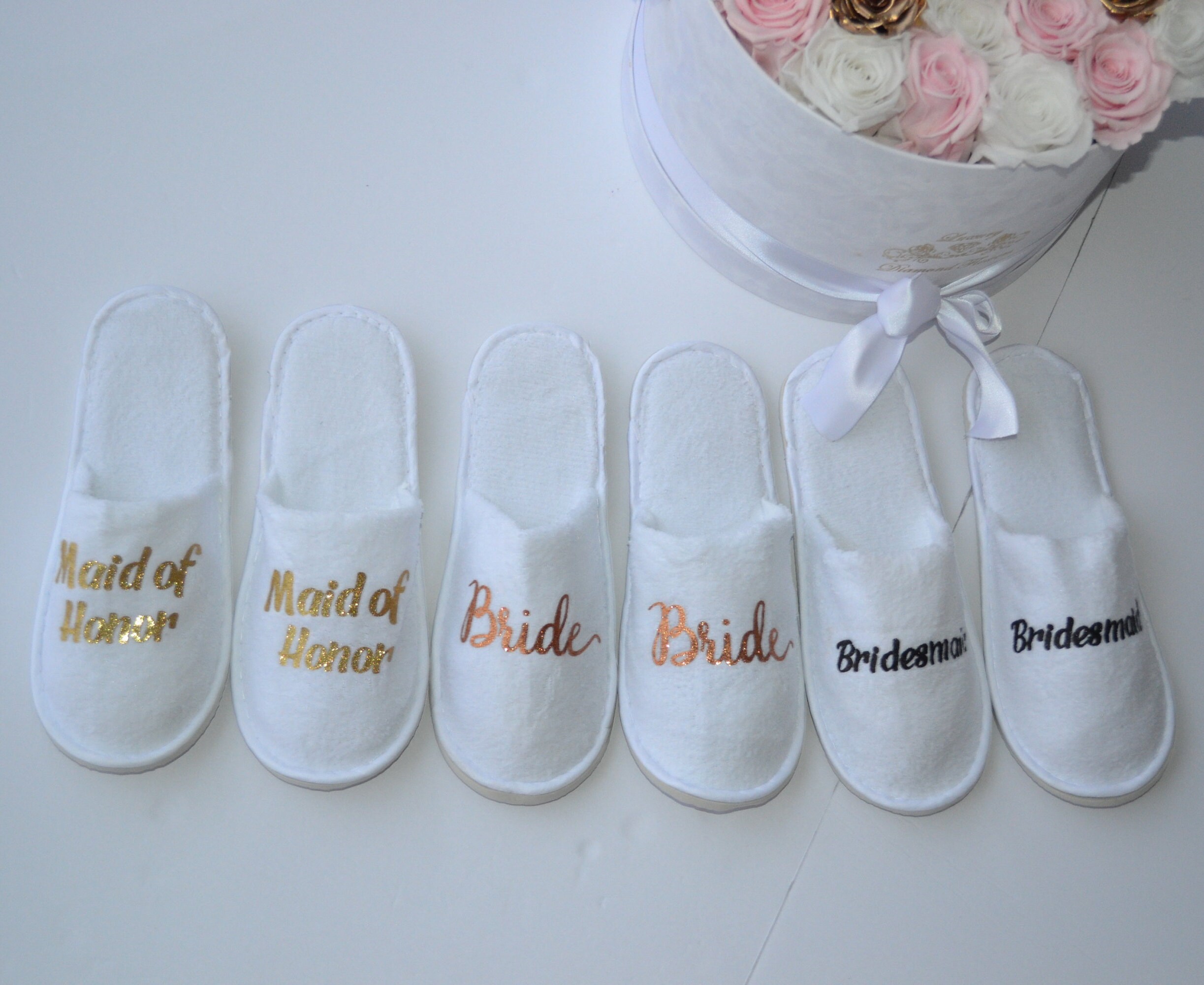 Closed Toe White Personalized Slippers Bridesmaid Slippers Etsy