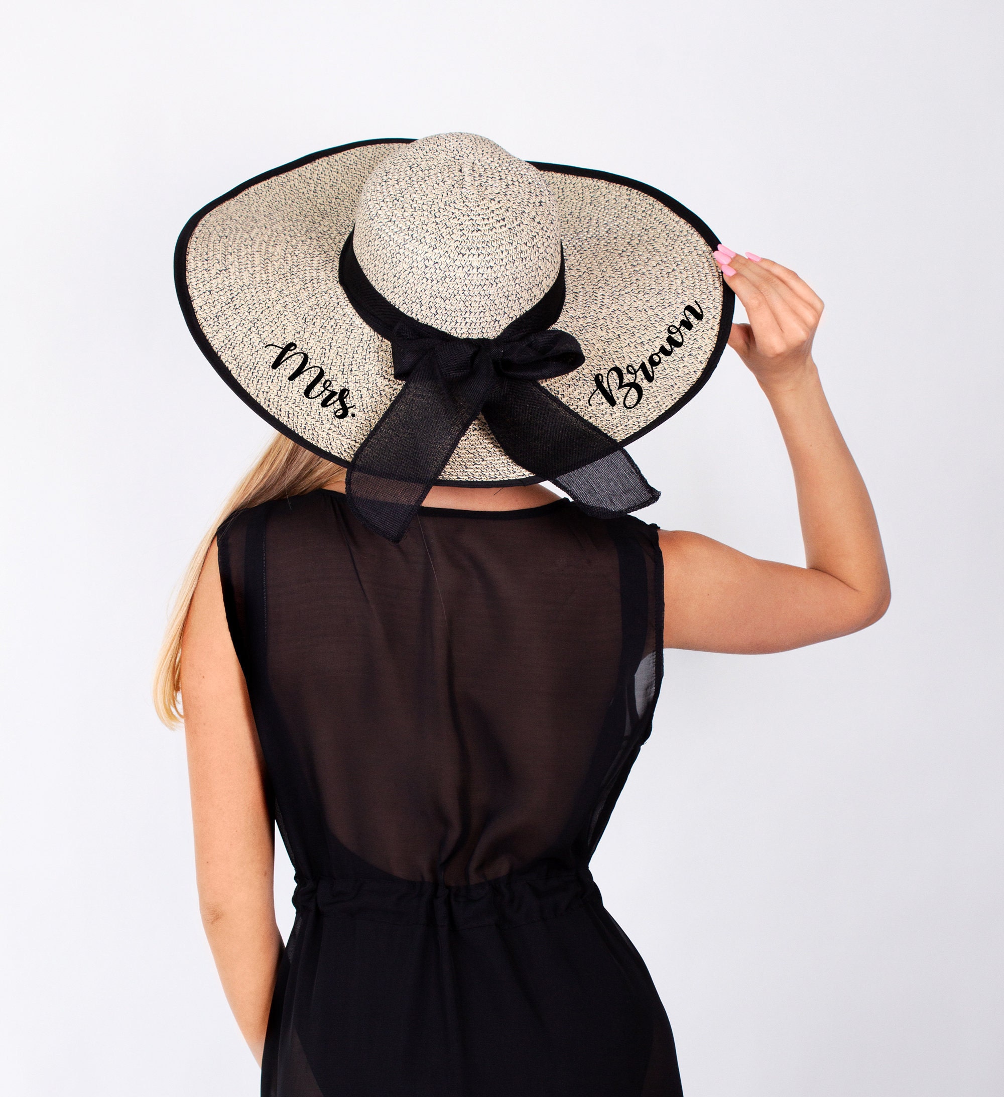 Custom floppy beach hat with large black bow floppy beach  etsy