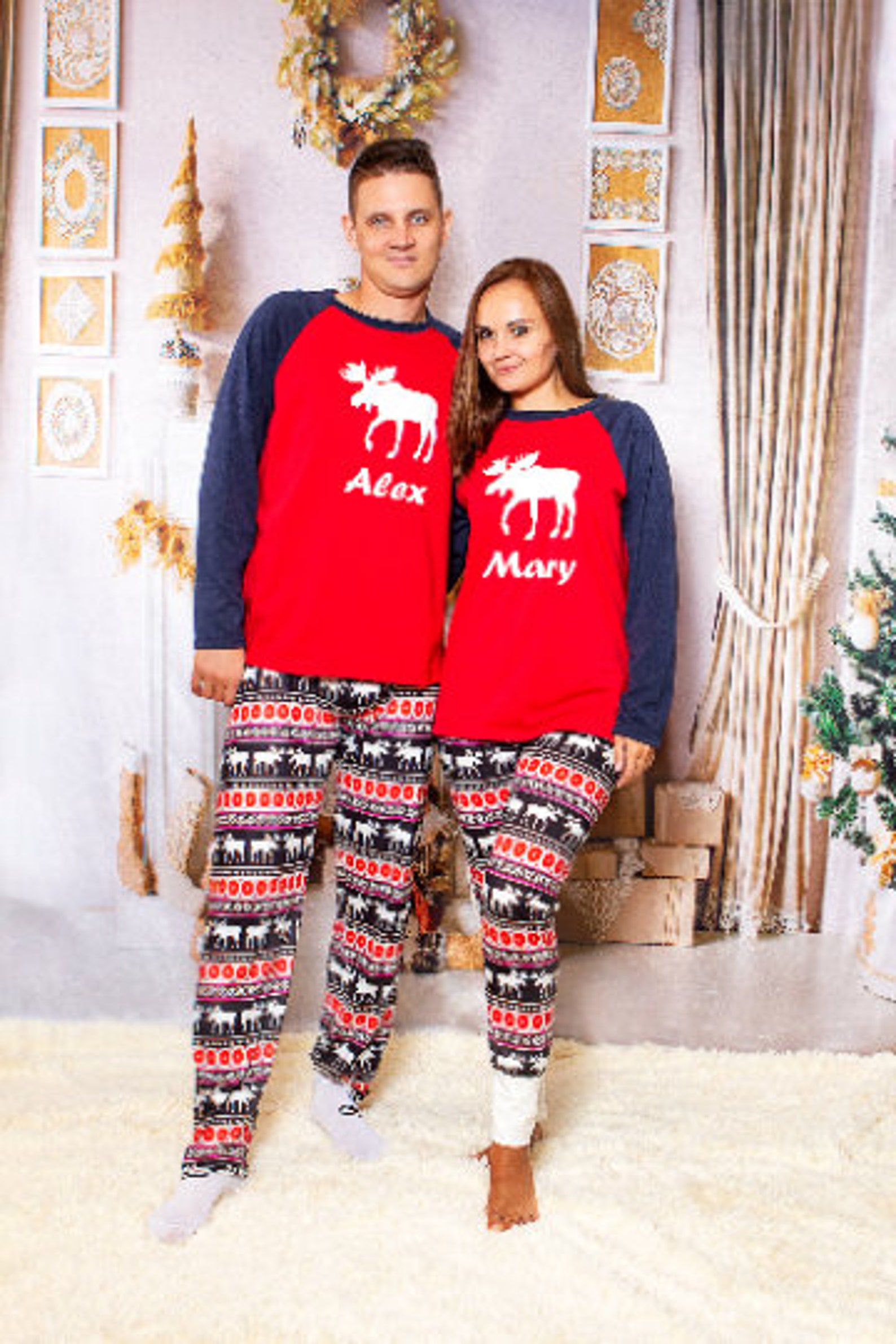 Moose Print Customized Christmas Family Pajamas Personalized | Etsy