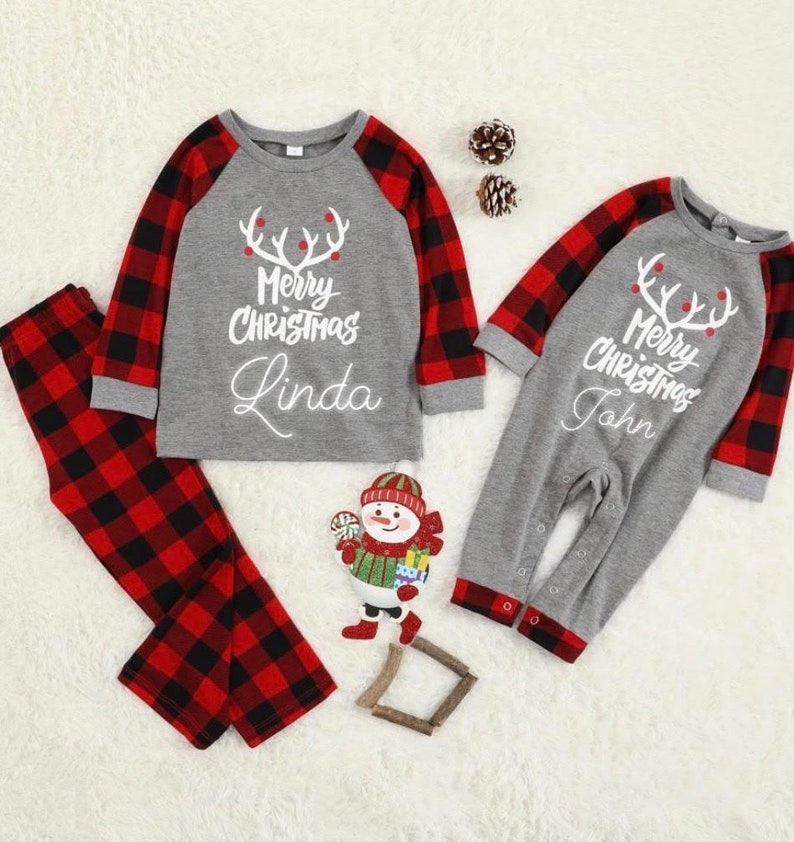 Family Matching Personalized Pajamas Moose Print Pajamas Customized Family Matching Buffalo Plaid Christmas Pajamas LAST CALL 60/% OFF