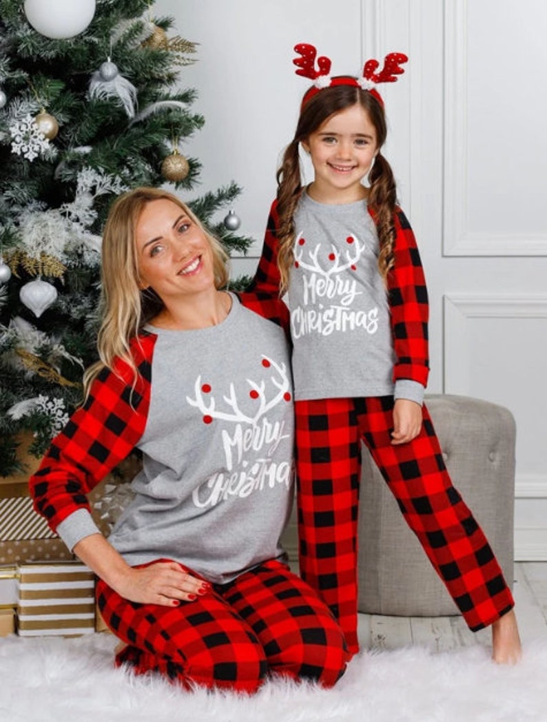Family Matching Personalized Pajamas Moose Print Pajamas Customized Family Matching Buffalo Plaid Christmas Pajamas LAST CALL 60/% OFF