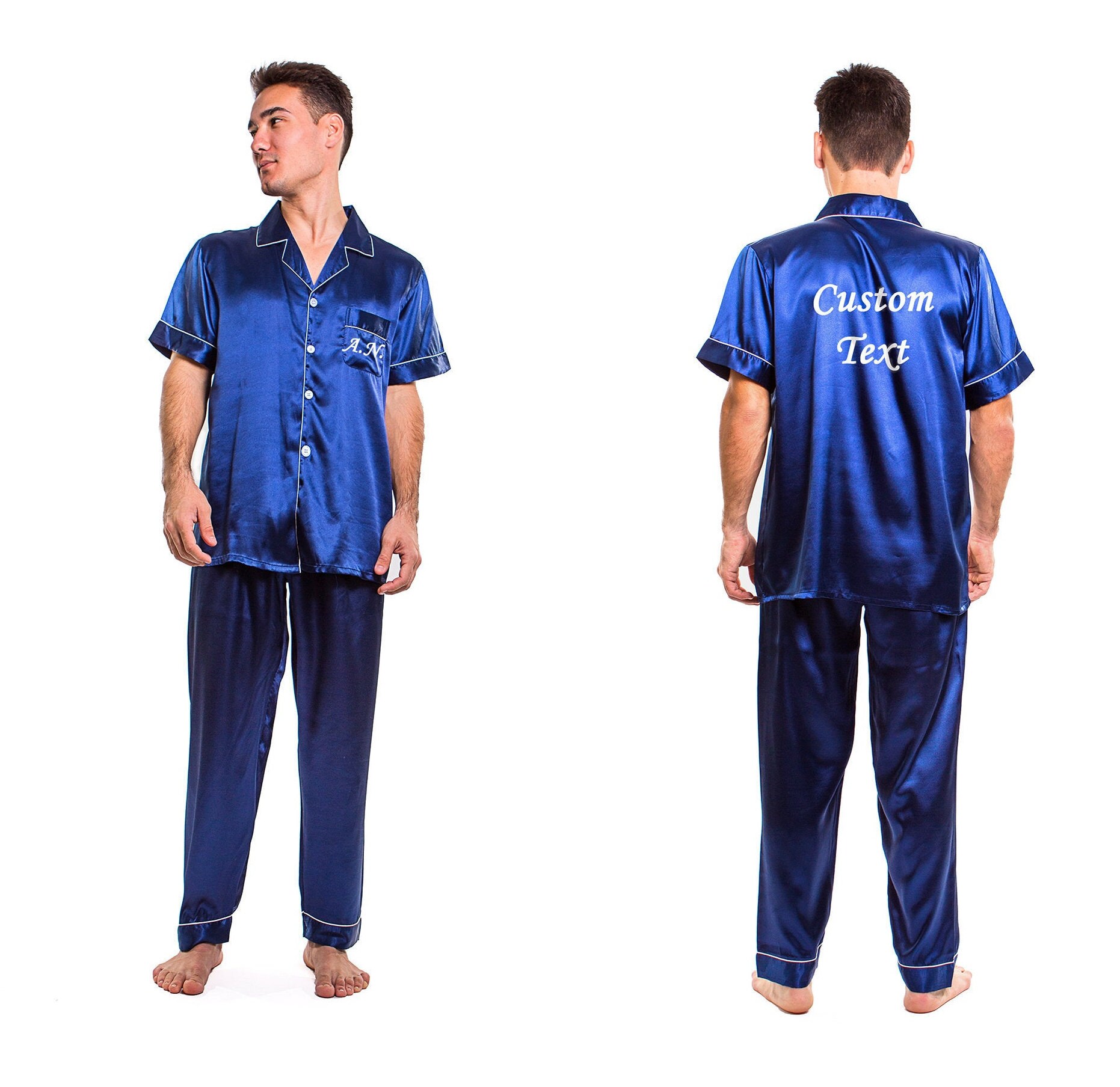 SALE Personalized Men's Pajama Set Satin Pajamas Etsy