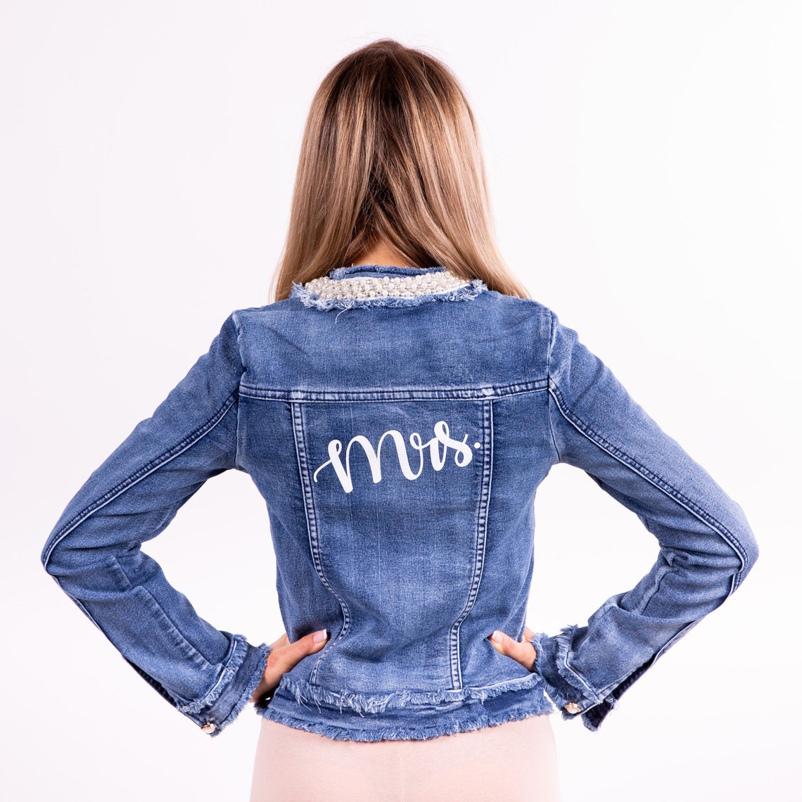 Custom Denim Jacket with Pearls Future Mrs Custom jacket Etsy