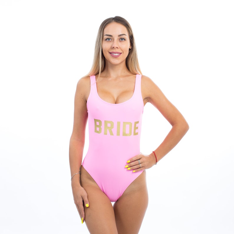Bride Swimsuit White Bridal Swim Pink Bride Bikini Custom Etsy