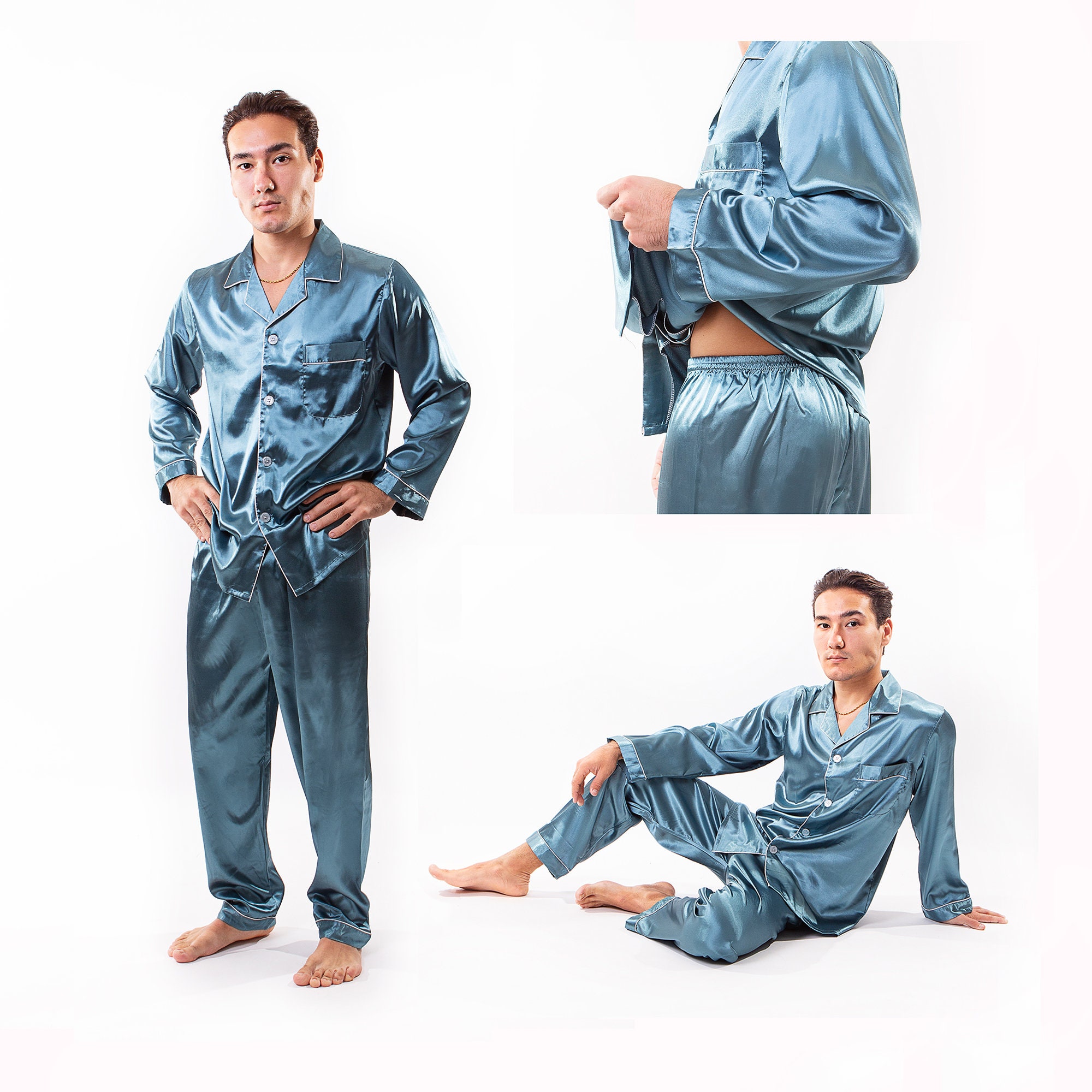 Satin Pyjama's Set voor mannen lange mouwen Top Broek. Etsy
